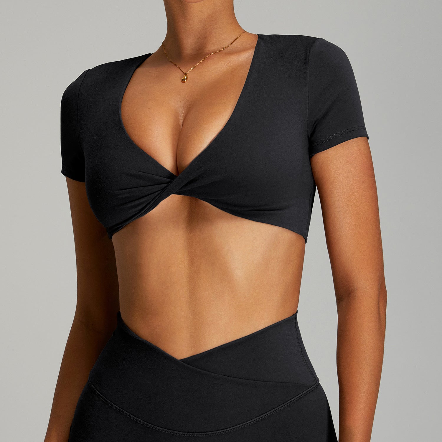 Sexy Backless Yoga Short Sleeve Women's Skin-Tight Fitness Workout T-Shirt Quick-Dry Wearable Yoga Top
